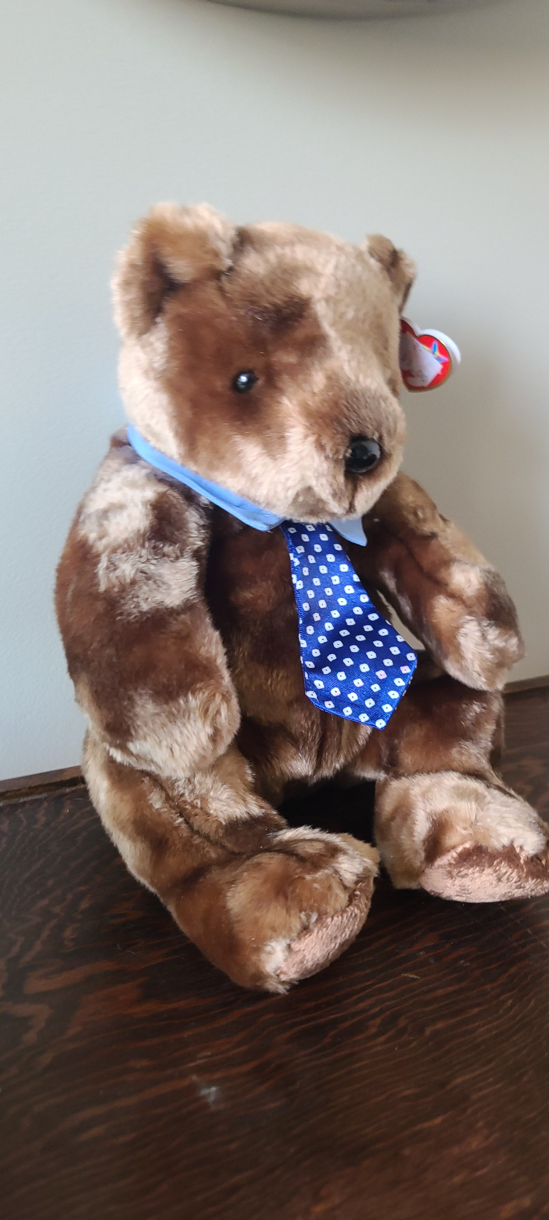 Father's Day Bear Ty Beanie Buddy Hero Brown Bear Plush w/ Tag Necktie 12"-14"