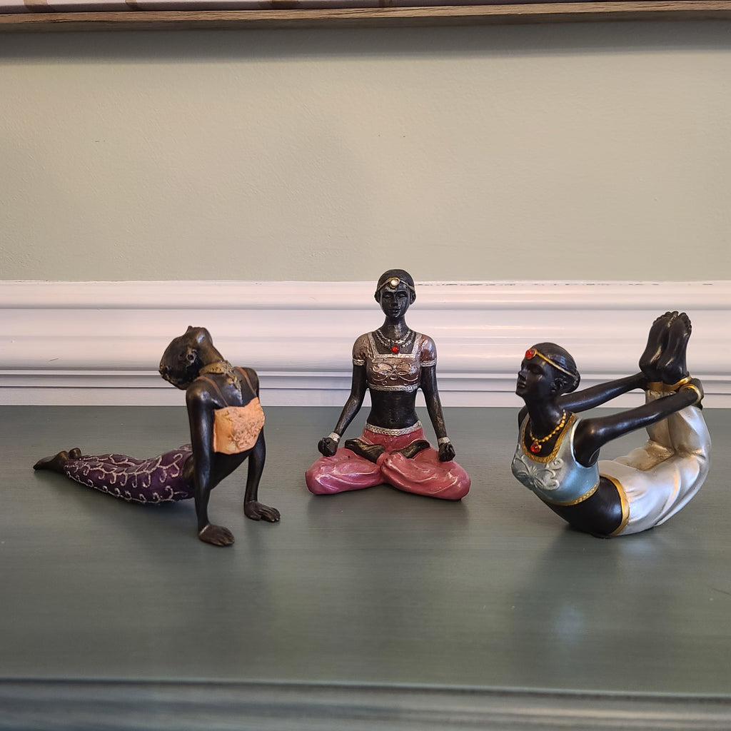 Namaste. Set of 3 Yoga Figurines 5-Inch Hand-Painted Resin Figurine