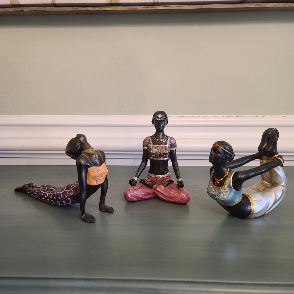 Namaste. Set of 3 Yoga Figurines 5-Inch Hand-Painted Resin Figurine